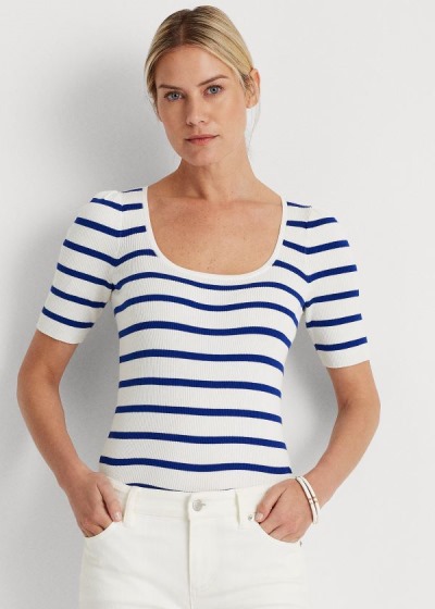 Tops Ralph Lauren Mujer Blancos / Azul Rey - Striped Puff-Sleeve - IDOCR5836